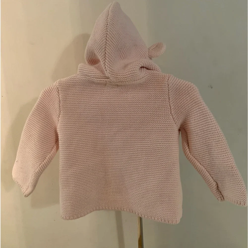 Baby gap knit crochet pink sweater bear ears buttons pockets 6-12 months